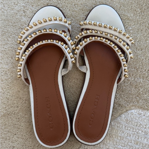 Coach White and Gold Embellished Sandals - Picture 1 of 5